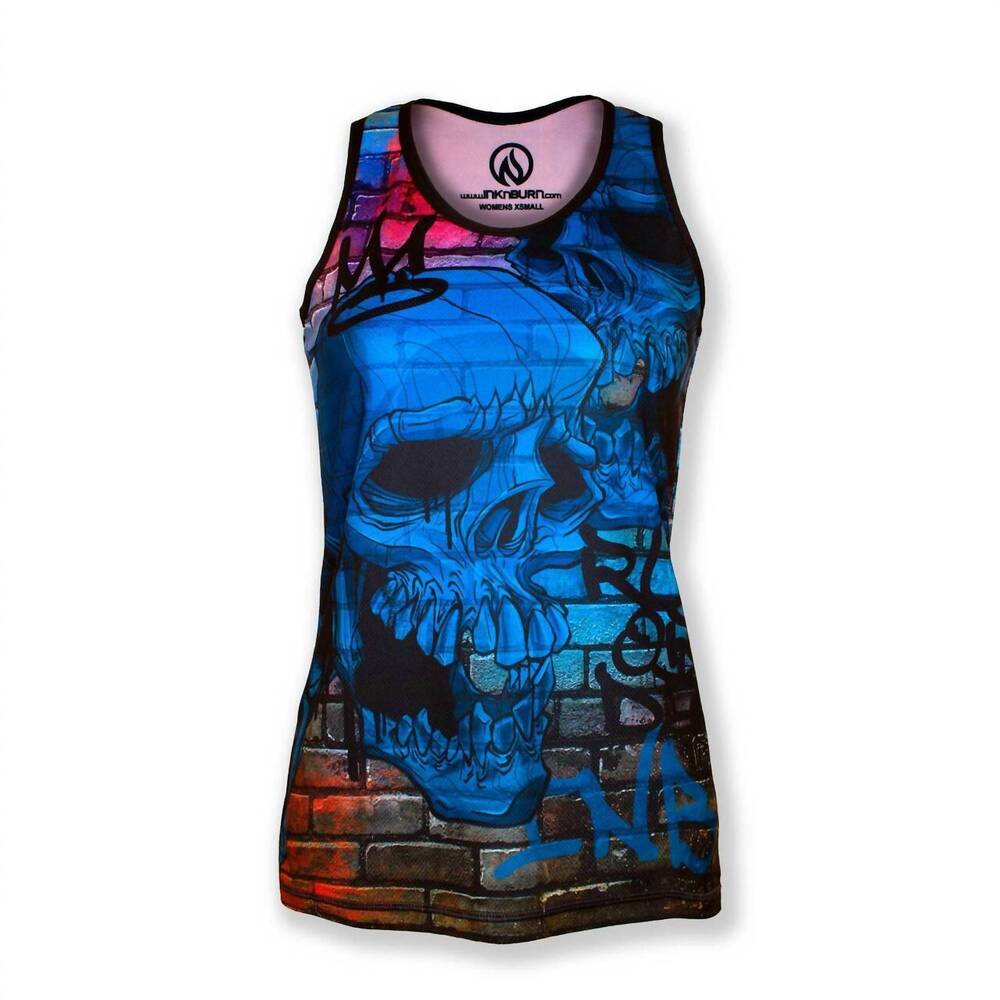 NEW INKNBURN women's run or die graffiti singlet in blue